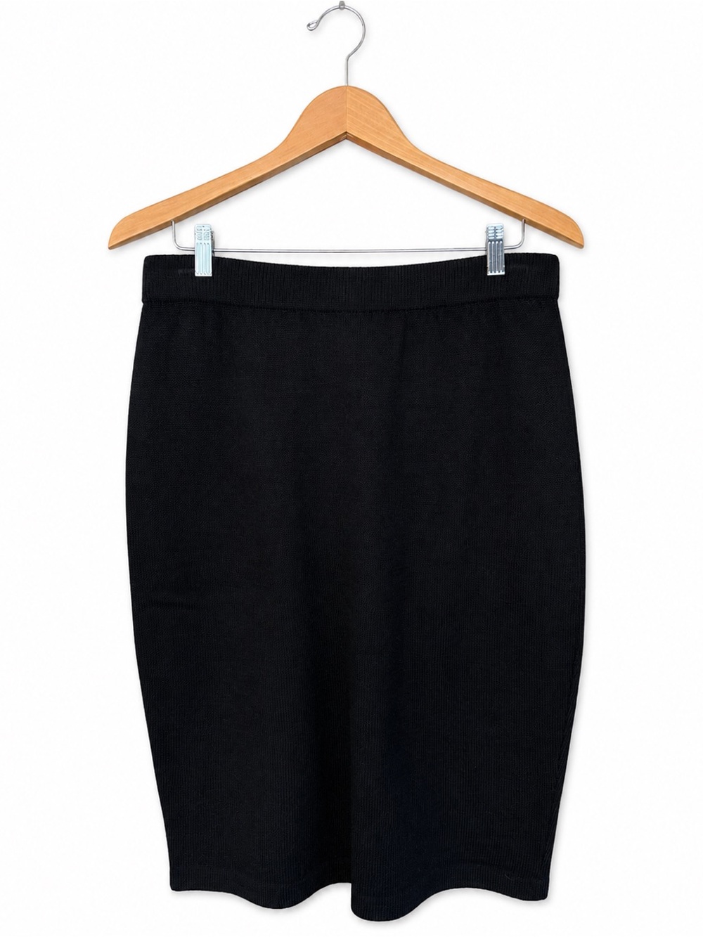St. John Basics Santana Knit Black Straight Skirt Size 12 Made USA